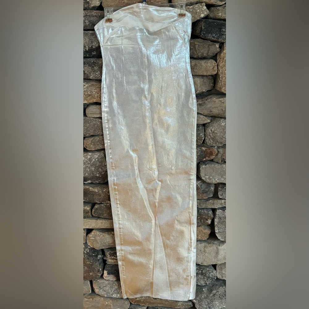 Zara The fitted denim dress in Silver metallic tube dress S